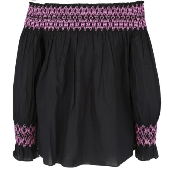 MAJE Lafour Smocked Embroidered Off-the-Shoulder Top, Size 1, US Small (… - Picture 2 of 9